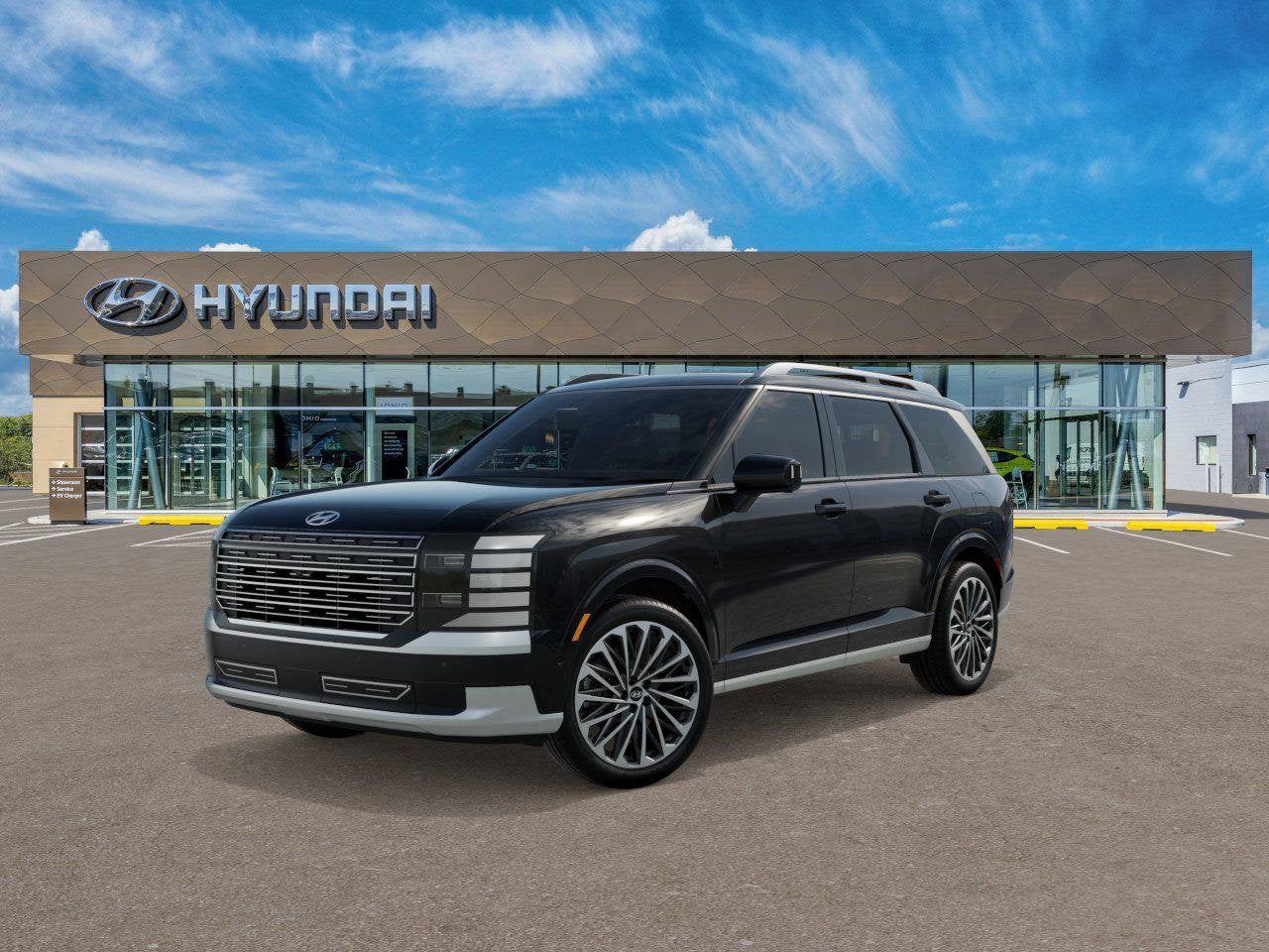 2026 Hyundai PALISADE Calligraphy FWD in Abyss Black Pearl — front three-quarter view
